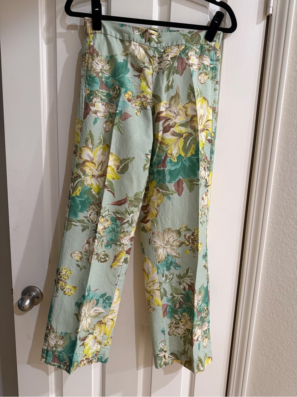 Talbots Mint Green Floral Linen Blend Wide-Leg Pants